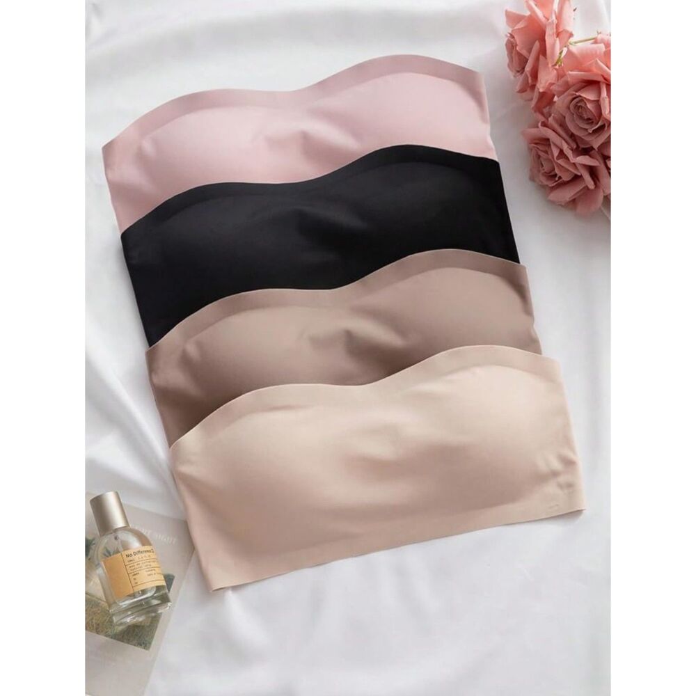 Oyoangle 4 Pack Strapless Bra Removable Padding Wireless Seamless Bandeau Bras